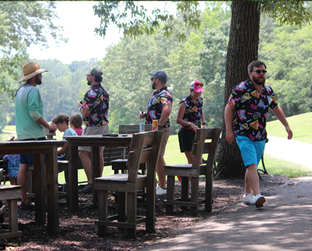 Residents at a picnic area of the golf course