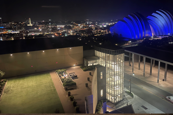 Outside view at night of the 2023 conference venue
