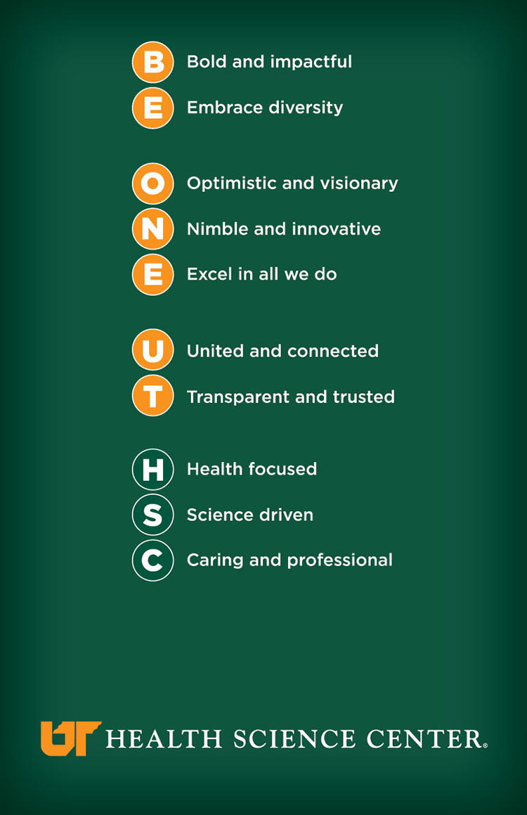 UTHSC Values poster with green background