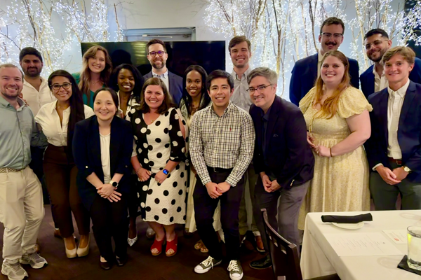 Anesthesiology residents, faculty, and staff gather for a group photo at the resident graduation celebration.