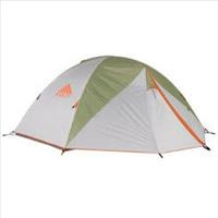 Green, orange, and white Kelty 6 person tent