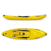 Yellow Perception Torrent kayak, top and side view.