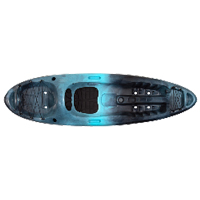 Blue and grey gradient colored Perception Access kayak, top view.