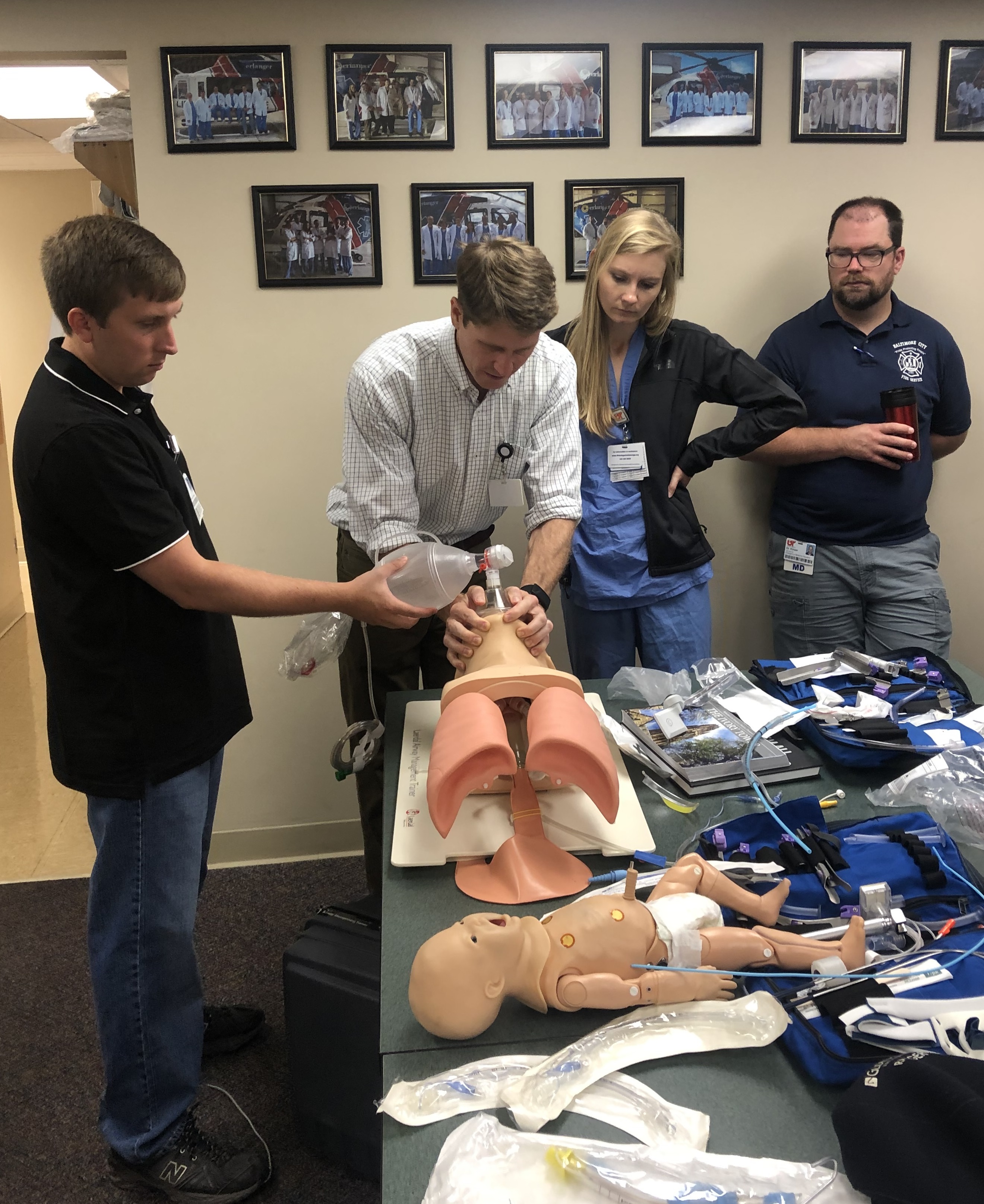 Dr Gregorie demonstrating airway techniques during sim lab