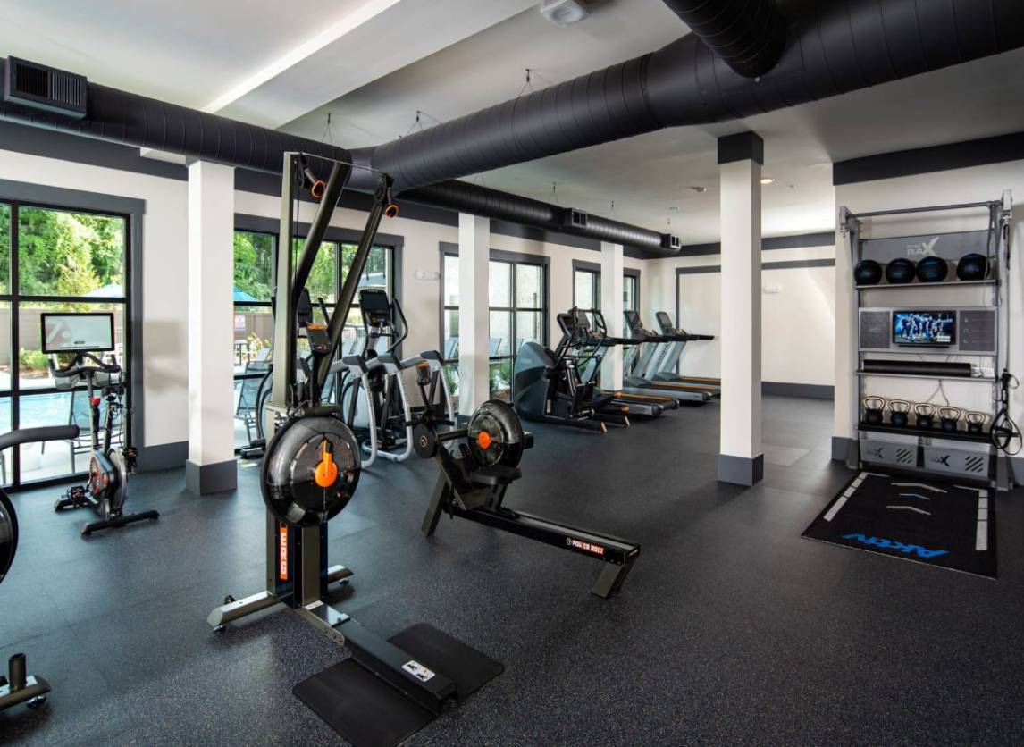 An exercise room at the apartment complex