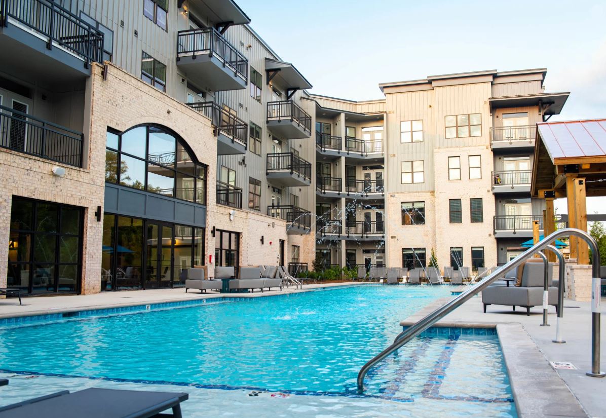 Pool area at the apartment complex