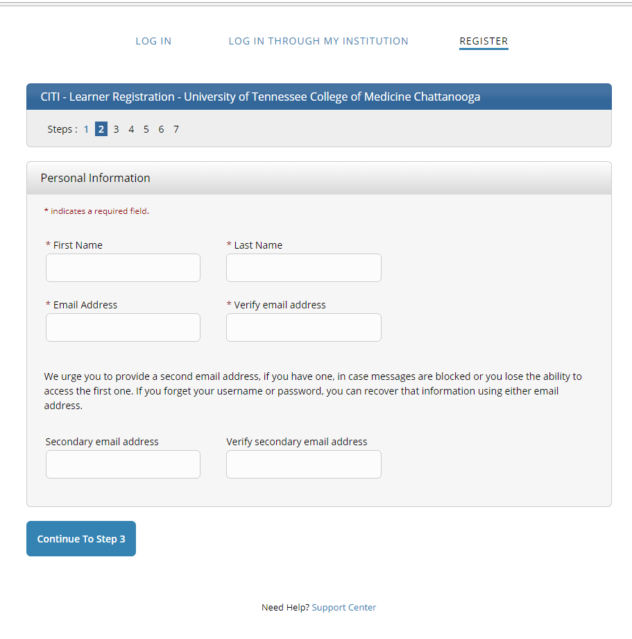Screenshot of the registration screen on citiprogram.org.