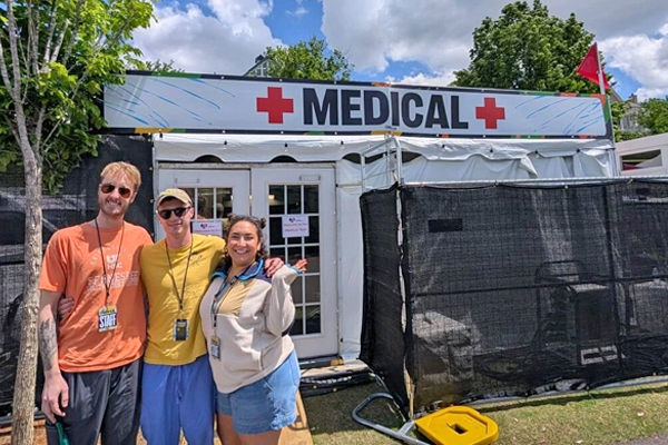 Residents outside in front of a medical tent