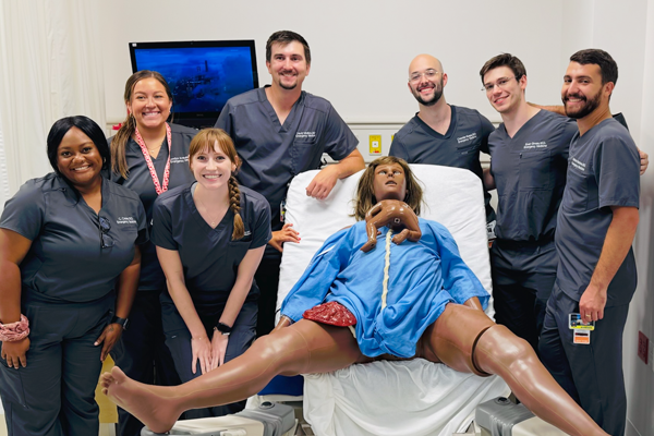 Residents with a dummy who just gave birth