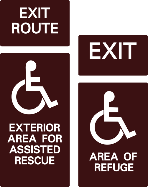 Example of four egress signs that can be placed inside the building.