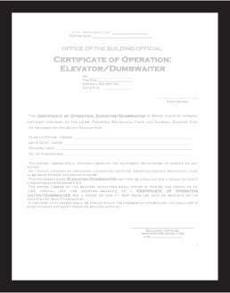 Example of the elevator inspection certificate that needs to be mounted in elevator