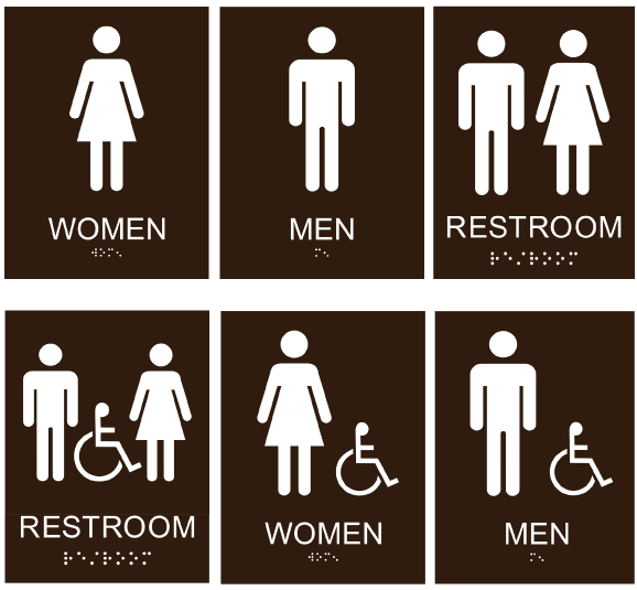 Examples of six restroom signs