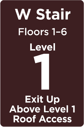 Example of stairwell landing sign that can explain where egress is located.