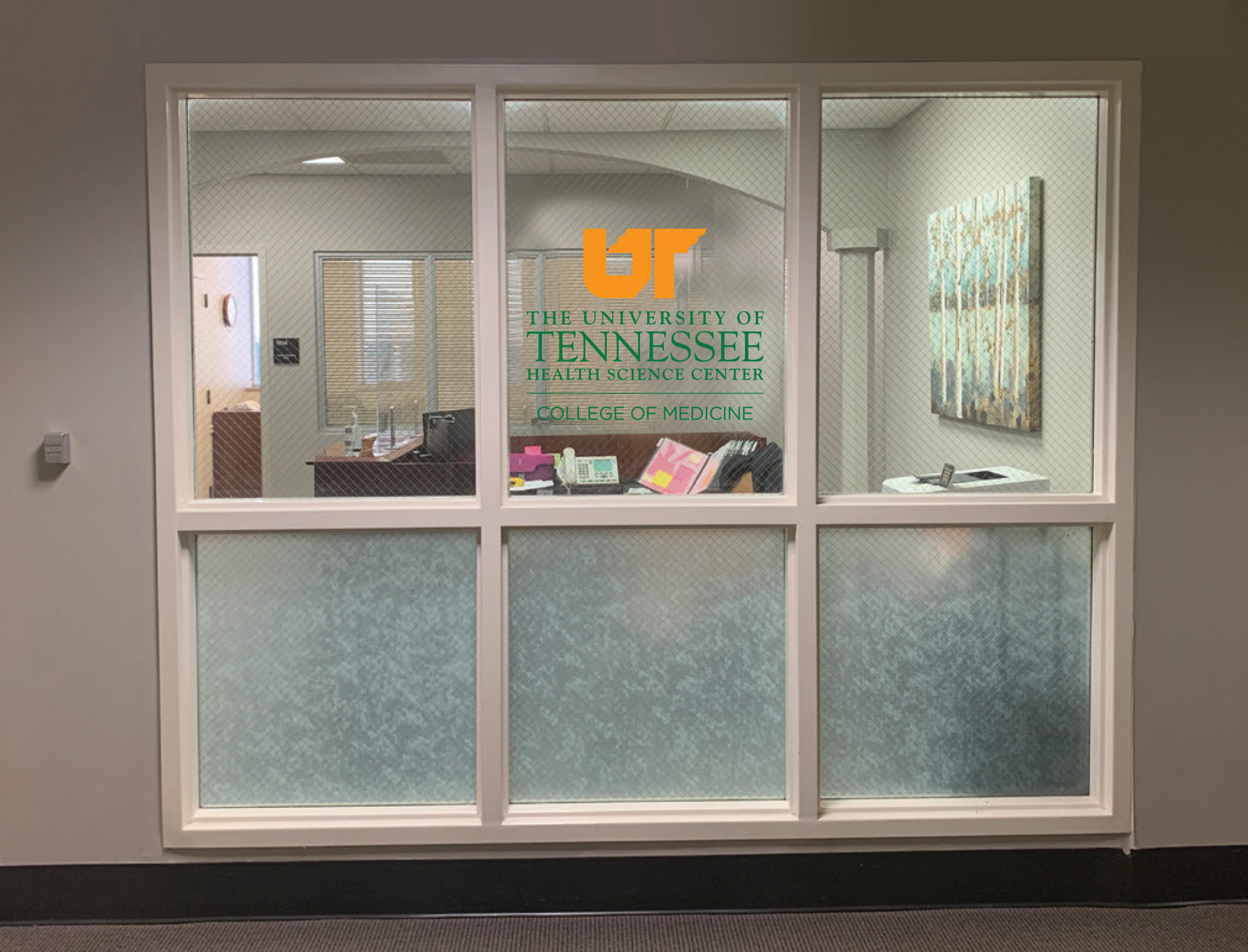 Example of College/Department Logo on window.