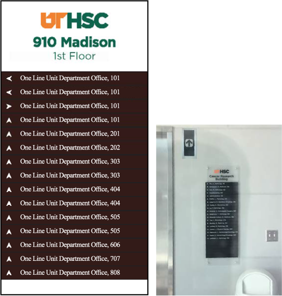 Example of what the main entrance directory sign looks like and photo of one in a building.