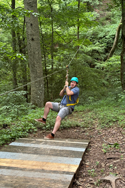 Male resident ziplining