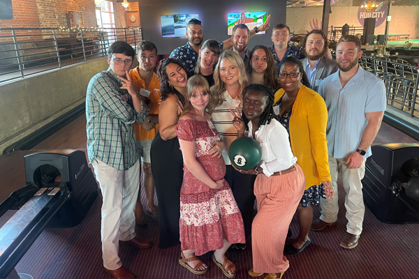 Residents at a bowling alley