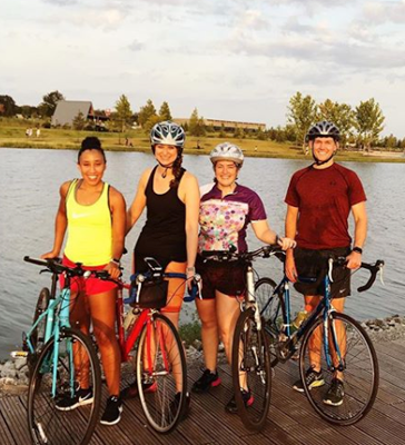 Four residents on bikes