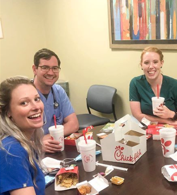 Residents eating Chick-fil-a