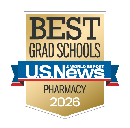 Gold badge showing that UT Health Sciences College of Pharmacy is a "Best Grad School for Pharmacy" in 2026.