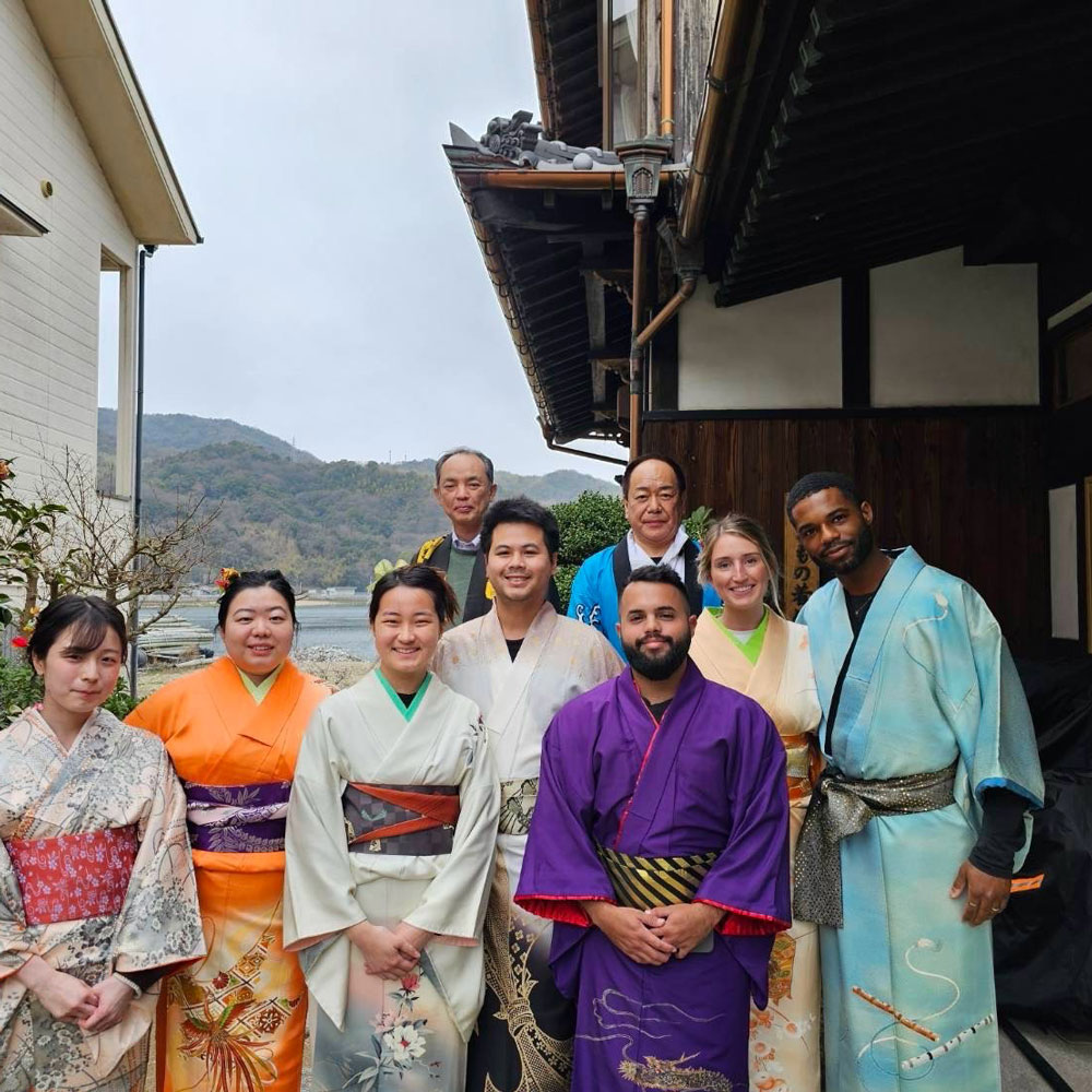 Melissa Loo and group in kimonos in Hiroshima Japan