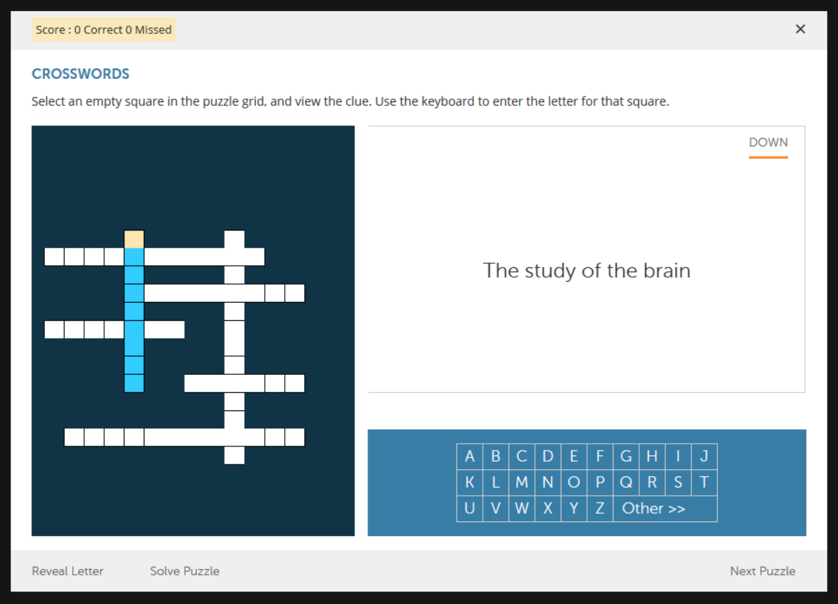 screenshot crossword puzzle in studymate